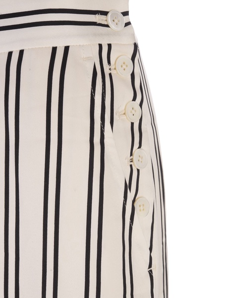 Cream Satin Striped Wide Leg Trousers