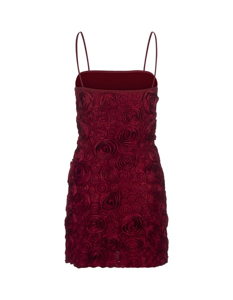 Red Slip Dress With 3d Rose Embroidery