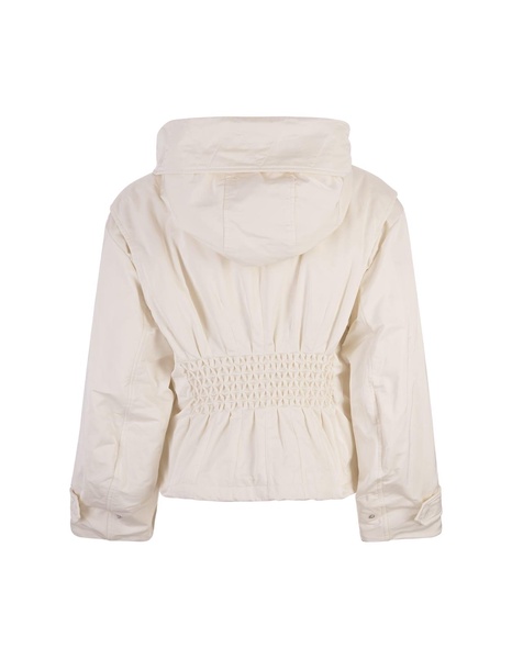 White Short Down Jacket With Elasticated Waistband