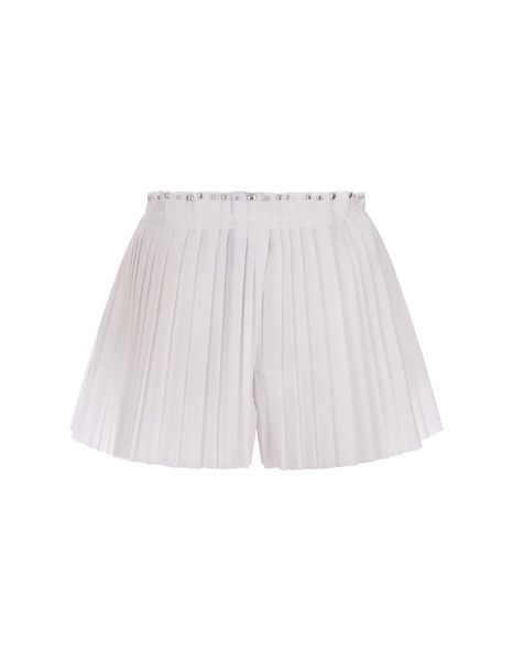 White Pleated Shorts With Studs