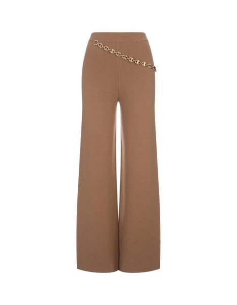 Camel Wool And Cashmere Wide-leg Trousers With Chain