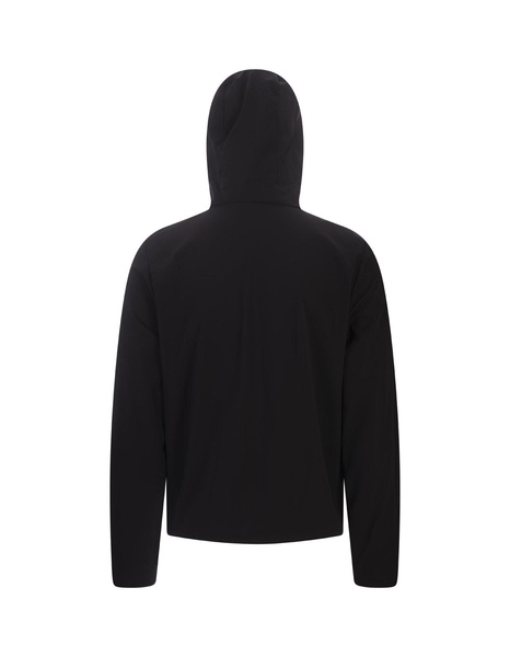 Black Padded Hoodie With Zip And Logoed Print