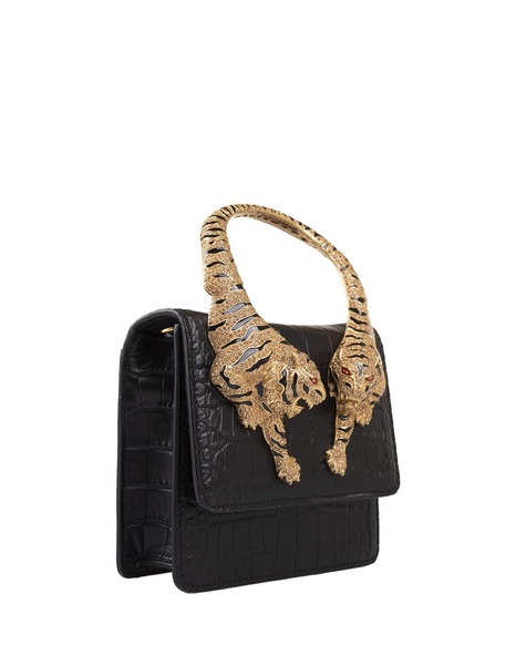 Black Medium Roar Shoulder Bag With Jewelled Tigers