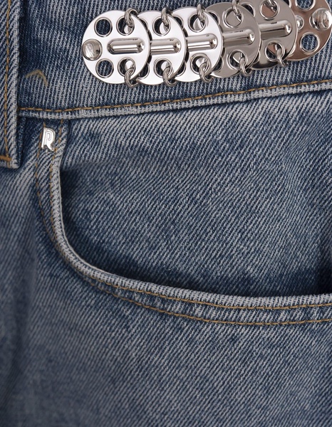 Medium Blue Denim Flared Jeans With Medals