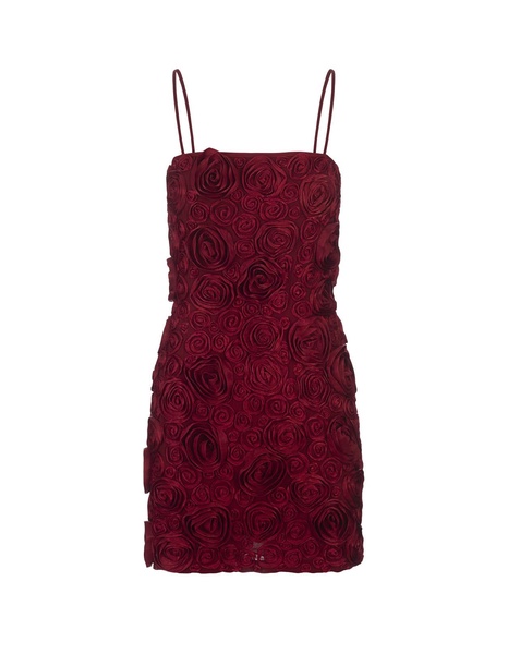 Red Slip Dress With 3d Rose Embroidery