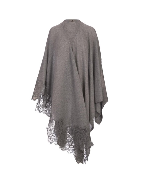 Grey Cashmere Cape With Lace