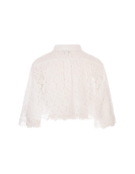 Ivory Paisley Macramé Crop Shirt