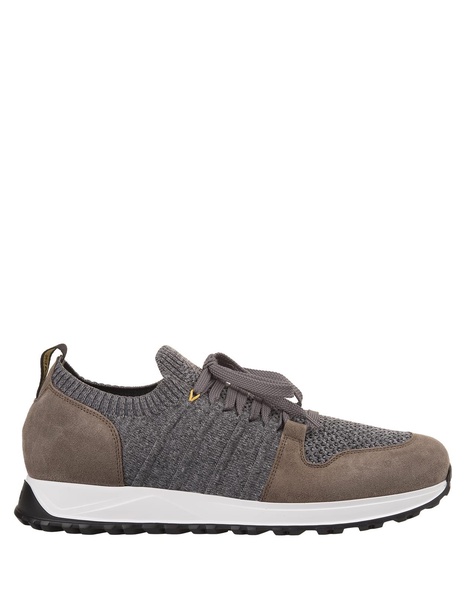 Grey And Brown Leather And Fabric Sneakers