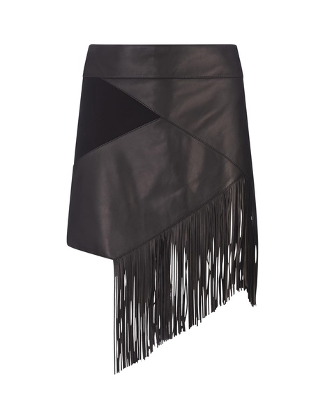 Black Leather Mini Skirt With Fringes