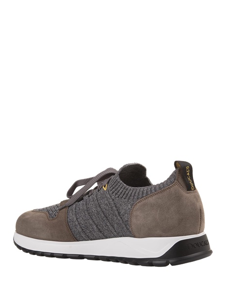 Grey And Brown Leather And Fabric Sneakers