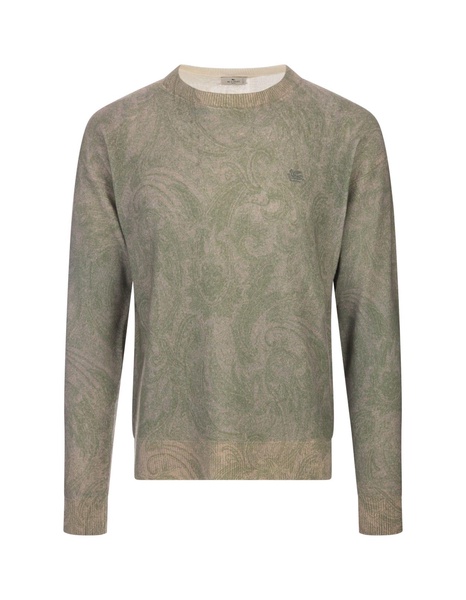 Green Pullover With Inlaid Paisley Motif