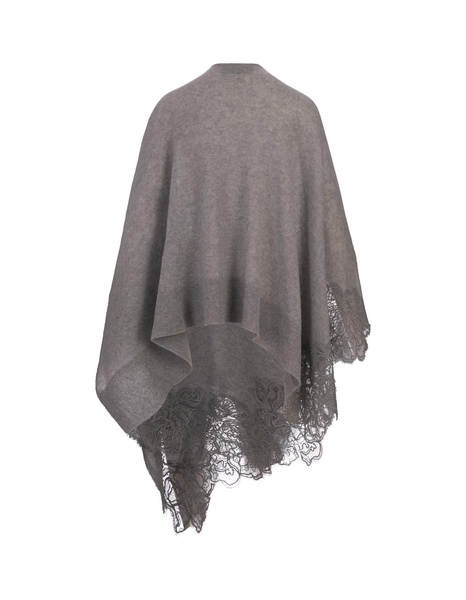 Grey Cashmere Cape With Lace