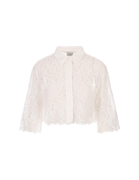 Ivory Paisley Macramé Crop Shirt