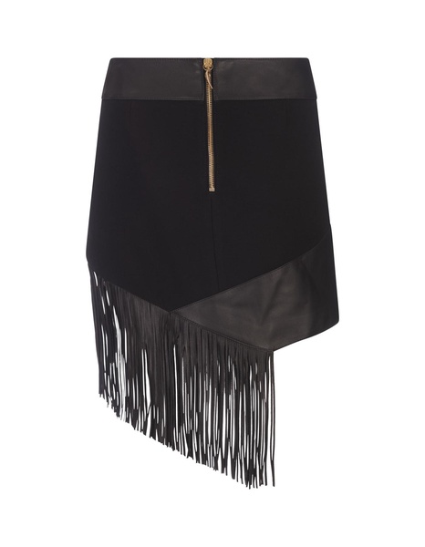 Black Leather Mini Skirt With Fringes