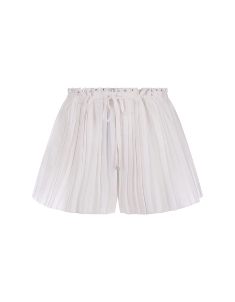 White Pleated Shorts With Studs