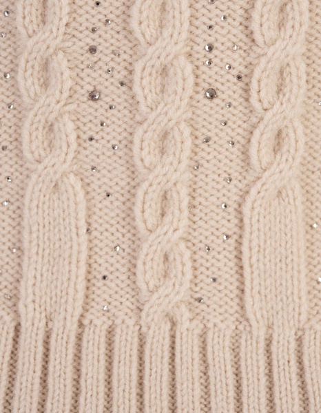 Rose Beige High-neck Sweater With Crystals