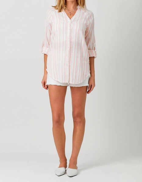 fray bottom stripe shirt in blush stripe