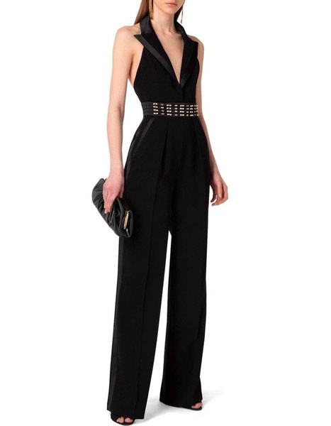 Elisabetta Franchi Embellished Waistband Halter Neck Jumpsuit