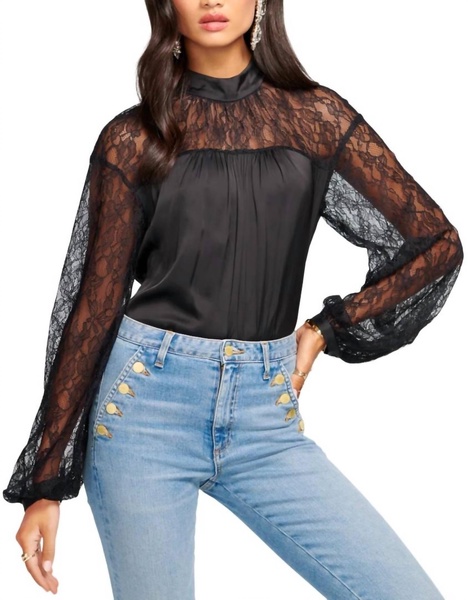 sorinda lace mock neck top in black