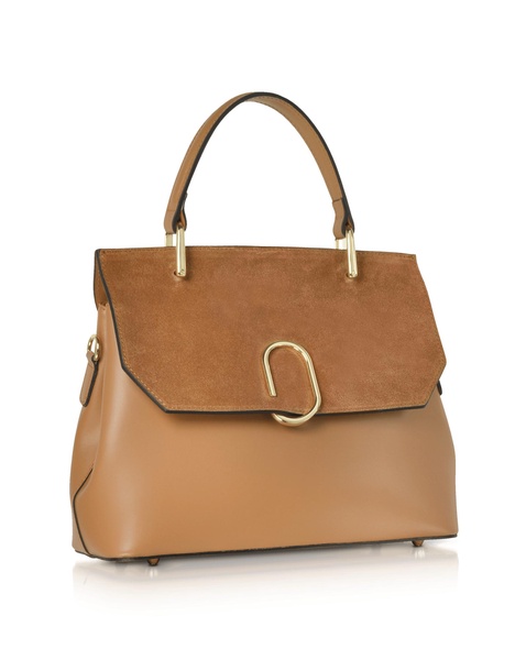 Thais Suede & Leather Satchel Bag - Brown