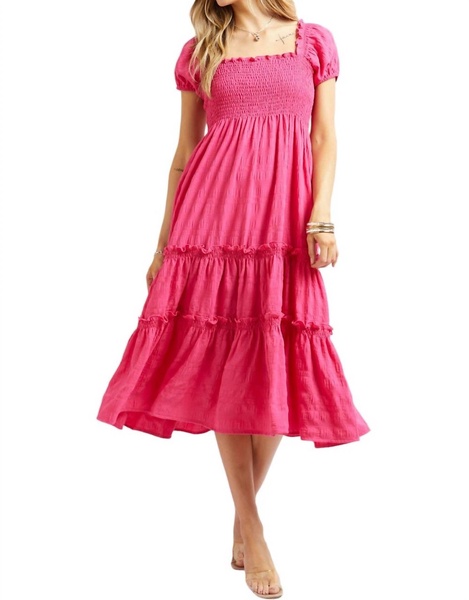 smocked midi dress in pink