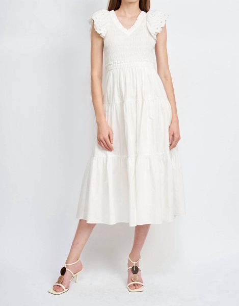 alana smocked midi dress in white