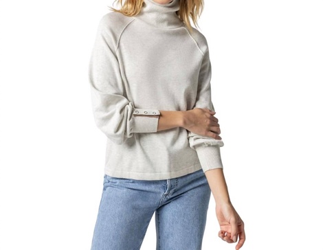 snap cuff turtleneck sweater in gardenia