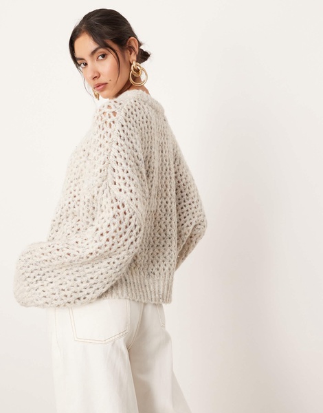 ASOS EDITION knitted open stitch oversized boxy sweater in oatmeal heather