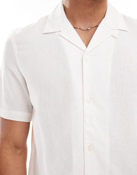 French Connection short sleeve linen revere shirt in white