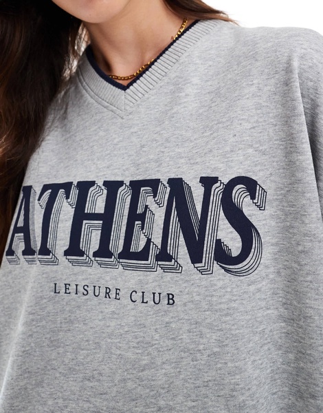 Cotton On classic crew sweatshirt in gray with Athens graphic