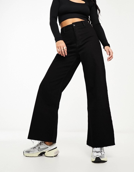 Mango raw hem wide leg jeans in black