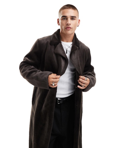 ASOS DESIGN faux fur overcoat in brown