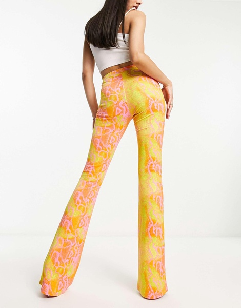 Naked Wardrobe high waist flared pants in neon snake print