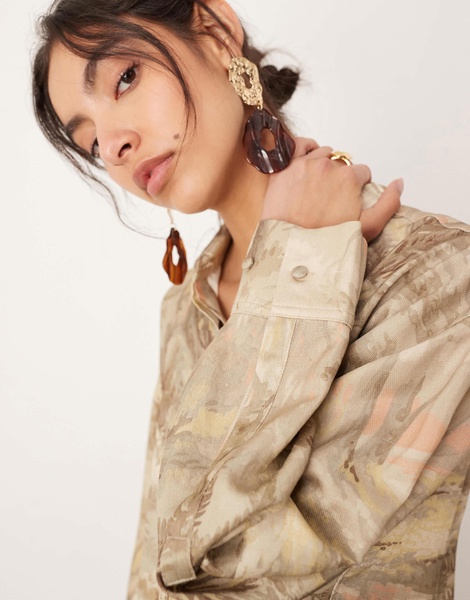 ASOS EDITION oversized hidden button shirt in landscape print - part of a set