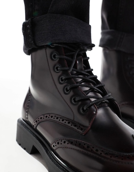 ASOS DESIGN lace up brogue boots in burgundy polish