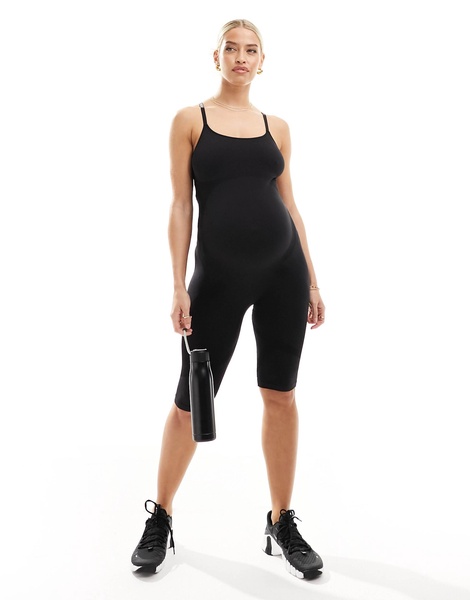 Mamalicious Maternity active short unitard in black