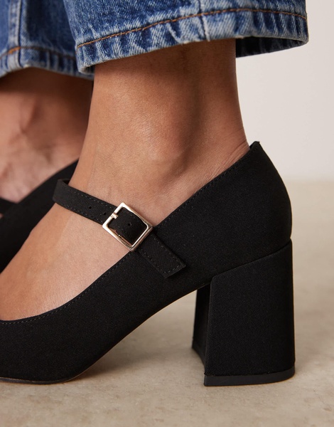 ASOS DESIGN Selene mary jane mid block heeled shoes in black