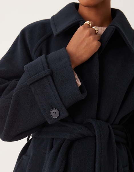 ASOS DESIGN brushed formal top collar longline coat in navy