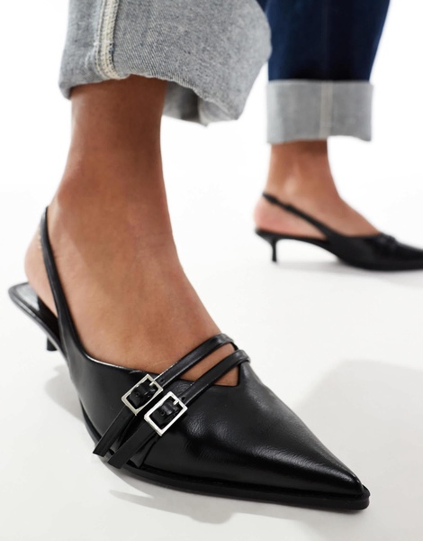 Bershka buckle detail heeled pumps in black