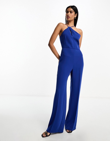 Mango asymmetric jumpsuit in blue