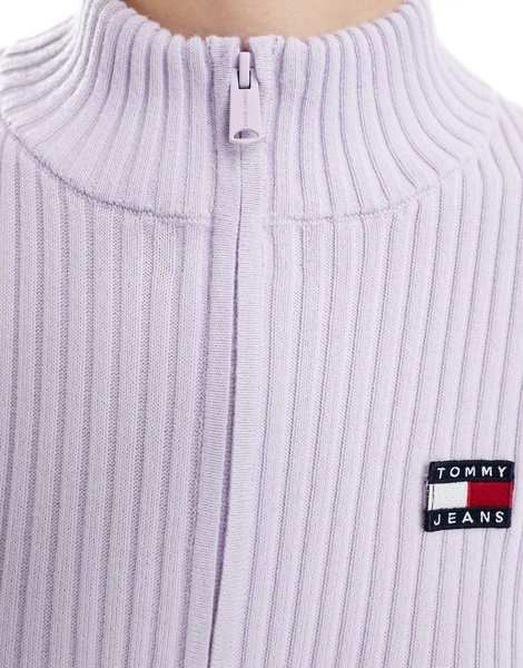 Tommy Jeans zip up badge cardigan in lilac