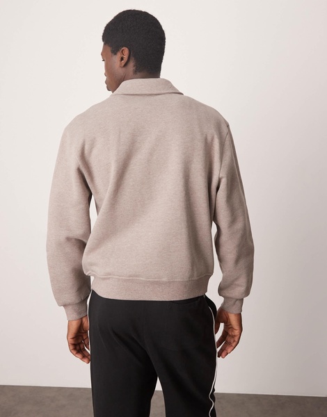 ASOS DESIGN boxy oversized rugby polo sweatshirt in brown heather