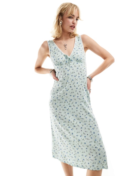 Motel Exclusive lavisha lace edge delicate floral midi dress in pale blue