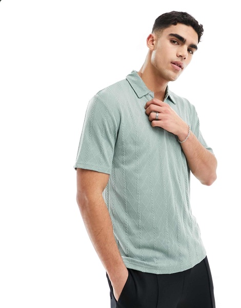 Brave Soul textured knit trophy neck polo in mint green