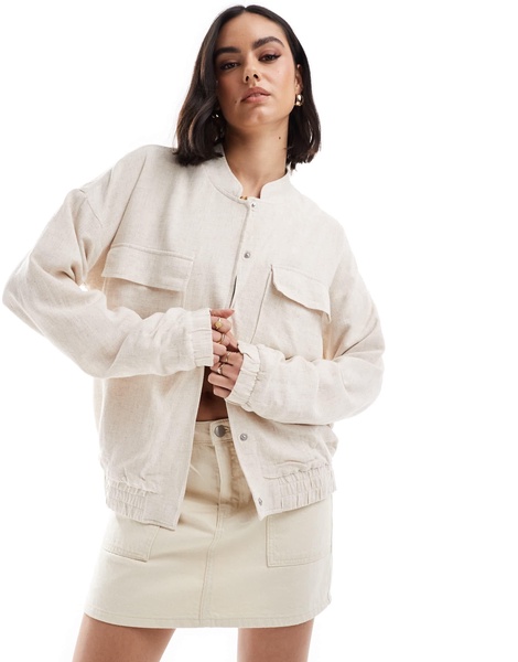 Vila linen touch bomber jacket in natural heather