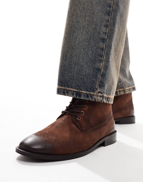 ASOS DESIGN lace up boots in brown waxed suede