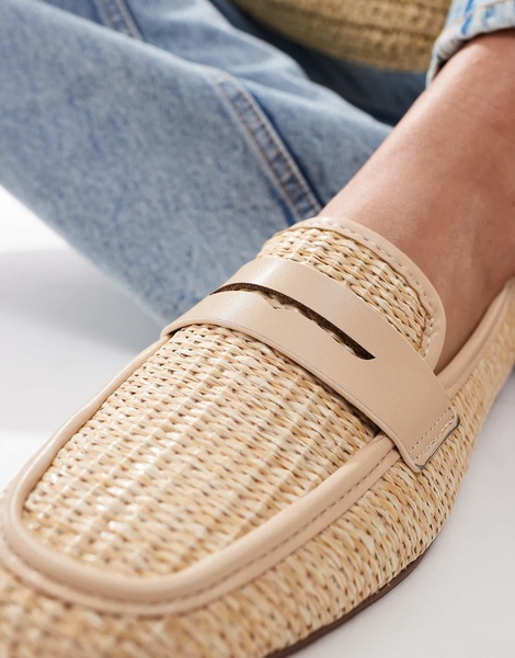 ASOS DESIGN Wide Fit Maddox raffia slim loafer in natural