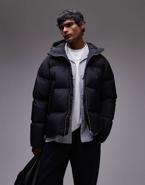 ARKET down filled puffer jacket with hood in black