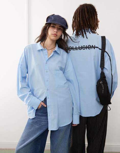 COLLUSION Unisex oversized shirt with back print in blue