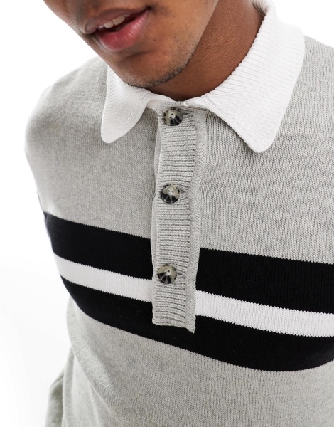 Cotton On knit rugby sweater in gray